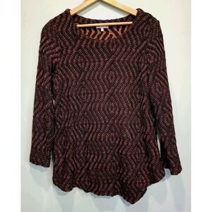 Habitat Black Red Knit Asymmetrical Long Sleeve Tunic Top Sz M